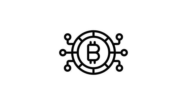 Trendy linear animated icon showing a bitcoin token