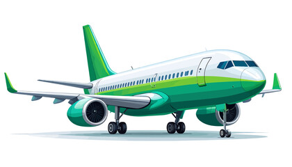 Obraz premium A detailed illustration of a modern commercial passenger airplane with green and white livery.