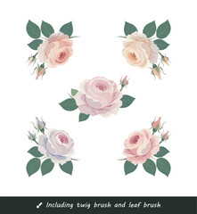 Pastel Rose Vector Set &ndash; Elegant Botanical Floral Elements, Bouquets, Stems, Leaves and Blossoms Collection