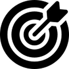 Black and white target with arrow isolated on transparent background, symbolizing precision and focus in achieving goals