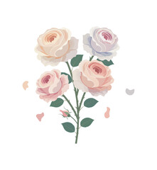 Pastel Rose Vector Set &ndash; Elegant Botanical Floral Elements, Bouquets, Stems, Leaves and Blossoms Collection