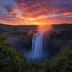 Beautiful sunset waterfall wallpaper
