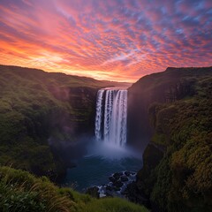 Beautiful sunset waterfall wallpaper
