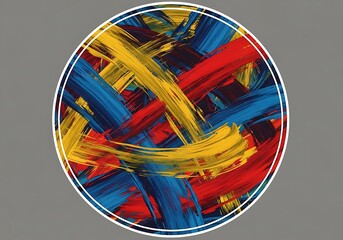 Circular expressionist abstract painting with primary colors blend effect