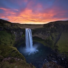 Beautiful sunset waterfall wallpaper