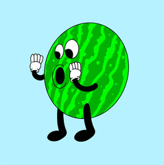 Funny Watermelon  Mascot Cartoon Character Cute Fruit Mascot Illustration