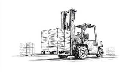Vibrant photo of forklift carrying boxes illustration isolated on white background in vector format