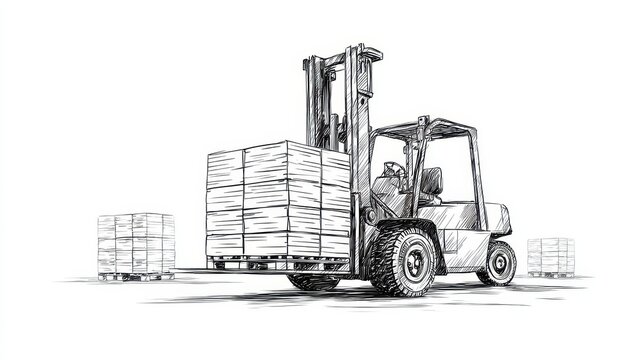 Vibrant photo of forklift carrying boxes illustration isolated on white background in vector format