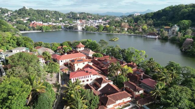 Drone Footage of Scenic Kandy City and Lake, Sri Lanka