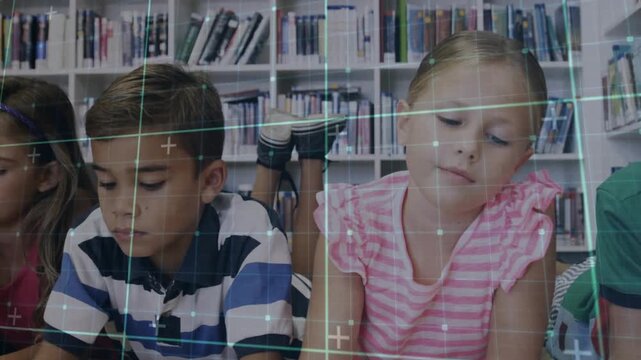 Children lying on reading mat skimming books then teacher entering guiding reading in education