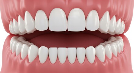 Obraz premium Close up view of healthy human teeth and gums showcasing a bright white smile and dental anatomy