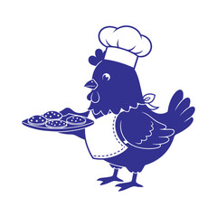 Cartoon Hen Chef Holding Cookies Vector