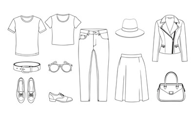 Fashion Accessories Line Icons – Bags, Jewelry, Belts and Style Elements Vector Set