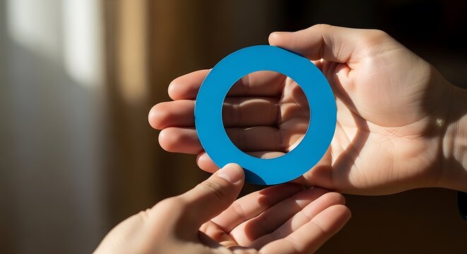 Show your support for diabetes awareness with a blue circle in hands, hope and healthcare - Powered by Adobe