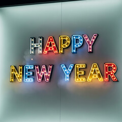 Bright and Colorful Happy New Year Sign Display with Vintage Bulbs