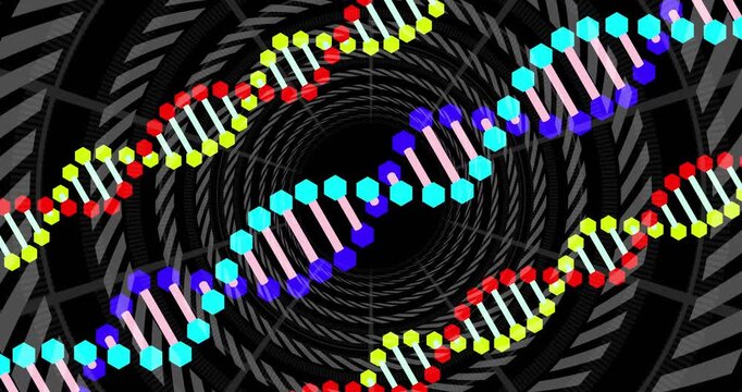 At start, three helix forms entering, spinning, shifting and oscillating to enhance depth