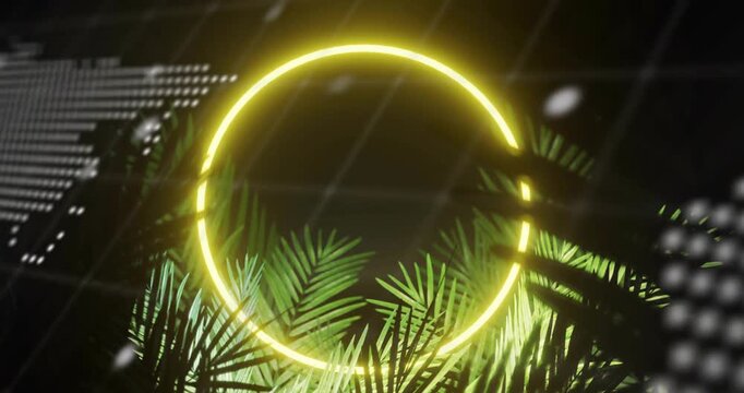 Triggered by neon arc appearing, ring extending and pulsing while leaves sliding to show interface
