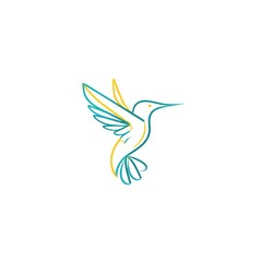 Obraz premium Hummingbird illustration simple lines of blue and yellow on white background