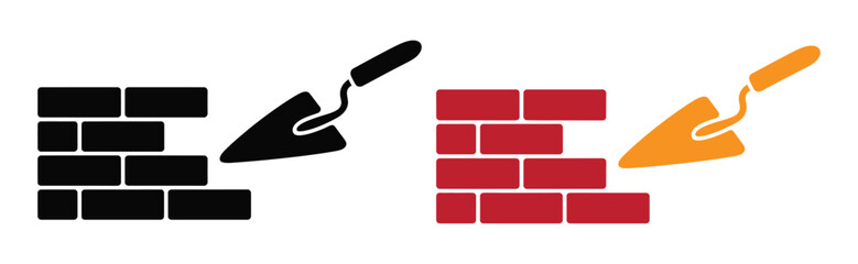 brick wall and trowel icon, simple flat style, illustration, logo sign symbol pictogram template, for ui or ux isolated on white for mobile app, editable
