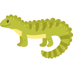Pixel Art Green Lizard With Yellow Spots And A Curled Tail On A Transparent Background