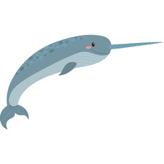 Pixel Art Narwhal with Grey Blue Skin and Speckled Pattern Floats in Water with Transparent Background Minimalist Aquatic Mammal Illustration © GalenaRona