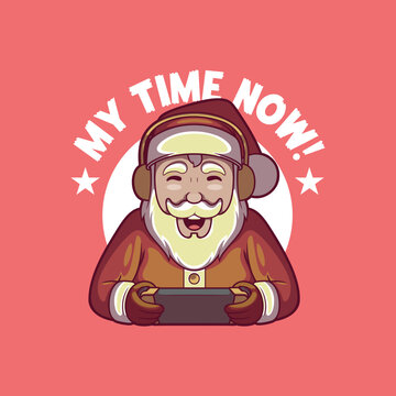 Santa Gamer, Christmas Season Starts vector illustration. Holidays, mascot design concept.