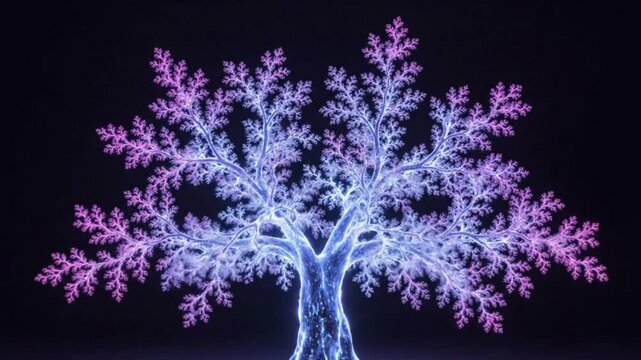 Digital Fractal Tree Art, Glowing Technology Tree, Abstract Neon Branches
