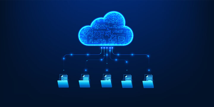 Cloud technology connected to document files, symbolizing data storage, online synchronization, and digital collaboration through cloud computing - Powered by Adobe