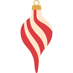 Red and Cream Swirl Christmas Ornament Decoration with Gold Cap and Ring on Transparent Background