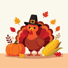 thanksgiving Cute turkey character wearing pilgrim hat-01.eps
