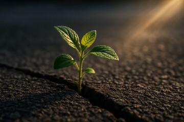 Green Future – Seed Sprouting from Cracked Asphalt