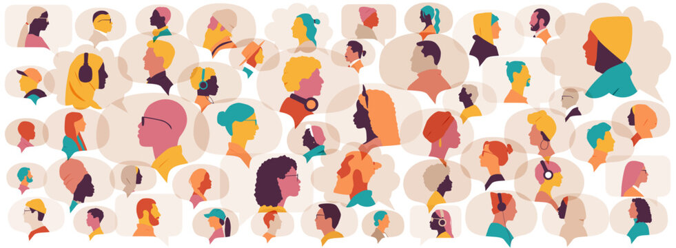 Colourful set of people in chat bubbles. 