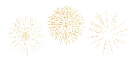 Set of golden firework texture, thin stroke lines isolated on white