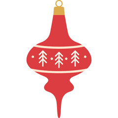 Red Christmas Ornament With White Tree Decorations And Beige Accents Hanging From A Gold Loop On A Transparent Background