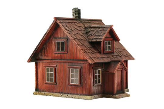 swedish red wooden house isolated on white or transparent png