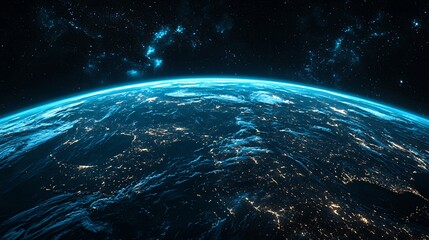 Obraz premium Digital Earth at Night Glowing City Lights and Cosmic Background