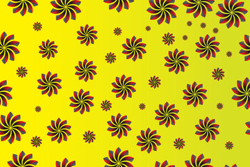 Vibrant yellow background with abstract red and black floral pattern