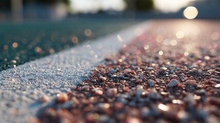 Obraz premium Close-up view of sports court surface with detailed texture at sunset
