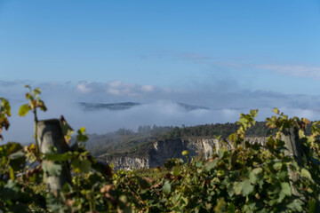Inversion weather condition over the valley of river Main near the geman village called Thuengersheim