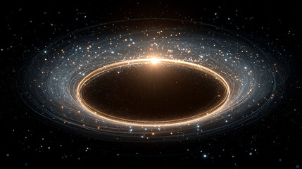 Fototapeta premium Celestial Enigma: A visualization of a black hole in space, showcasing its gravitational pull and the cosmic bodies swirling around its event horizon.