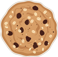 A delicious, round oatmeal chocolate chip cookie, freshly baked and ready to eat.