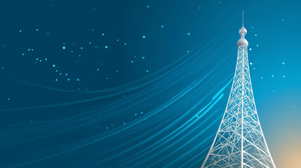 Radio Tower in the Sky: An image showcasing a majestic radio tower reaching towards the heavens against an artistic background of flowing lines.