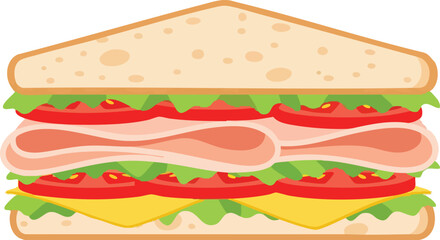 A delicious triple-decker sandwich with layers of ham, cheese, lettuce, and tomato on toasted bread.