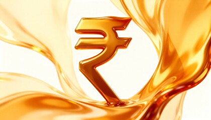 Golden Indian Rupee Symbol in a Dynamic Splash of Liquid Gold