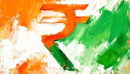 Indian Rupee Symbol Painted with Indian Flag Colors Abstract Art