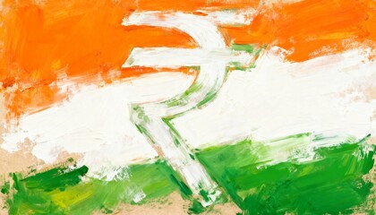 Abstract brushstroke painting of the Indian tricolor flag and rupee symbol