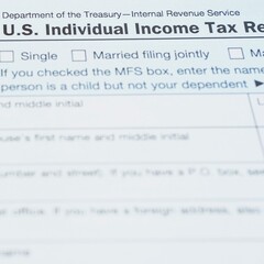 Close up of a u s individual income tax return form