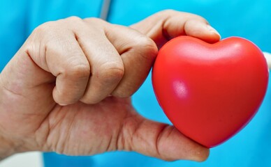Doctor holds red heart symbolizing health and care