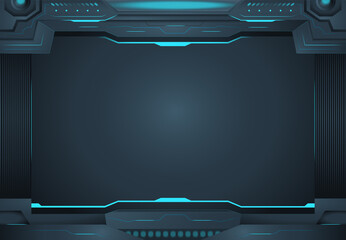 Futuristic blue neon technology background featuring glowing lines, modern geometric shapes, and a dark cyber interface frame. Ideal for gaming layouts, digital dashboards, sci-fi concepts, and techno