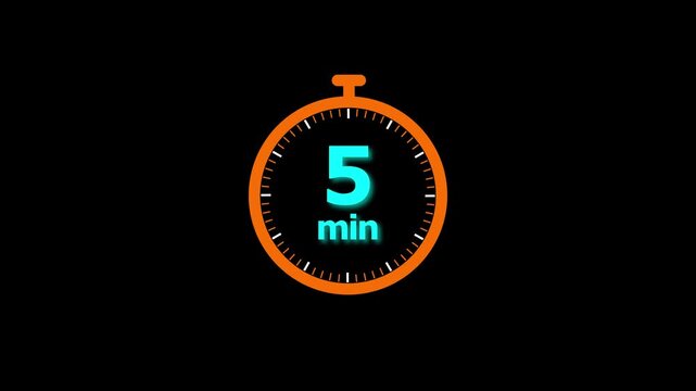 Animation video timer icon with 5 min. timer 5 minutes countdown icon. motion graphic arrow Clock 5 minute icon, white background 4k video animation.